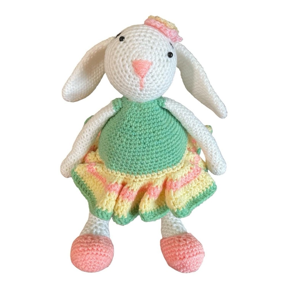 Crochet Bunny in a Dress Handmade Rabbit Girl with Bow Amigurumi Stuffed Animal